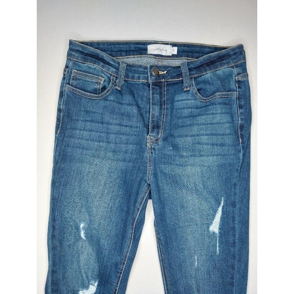 Jelly Jeans Womens Juniors Size 9 Dark Blue Distressed Denim Jeans Raw Hem - Picture 2 of 16